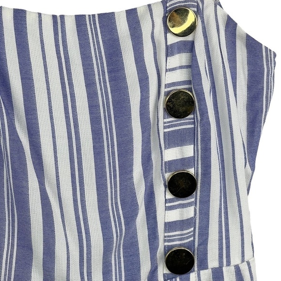 New-shop17 Purple White Vertical Striped, Tie back, Lined, Wide Leg Jump Suit SM - Picture 8 of 15